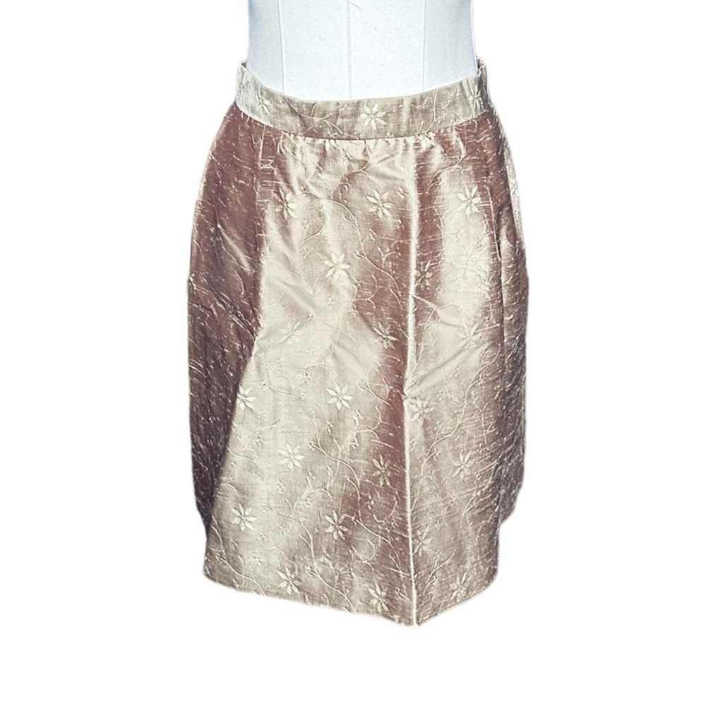 Vintage 90s 100% Silk Gold Taffeta Floral Skirt size women’s 6 / small